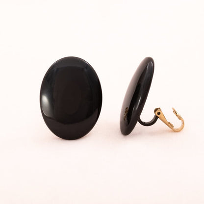 Trifari-Ohrclips-oval-groß-schwarzes-Metall
