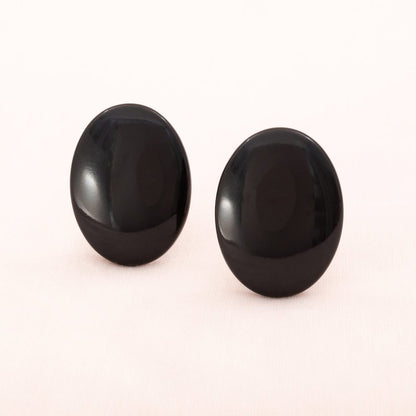 Trifari-Ohrclips-oval-groß-schwarzes-Metall