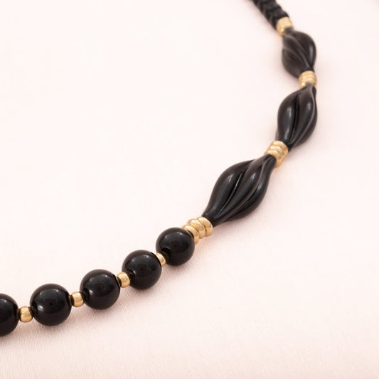 TRIFARI necklace black plastic beads with gold-plated elements