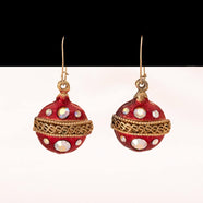 WEISS Ohrringe Weihnachtskugeln rote Hänger Strass Vintage Schmuck