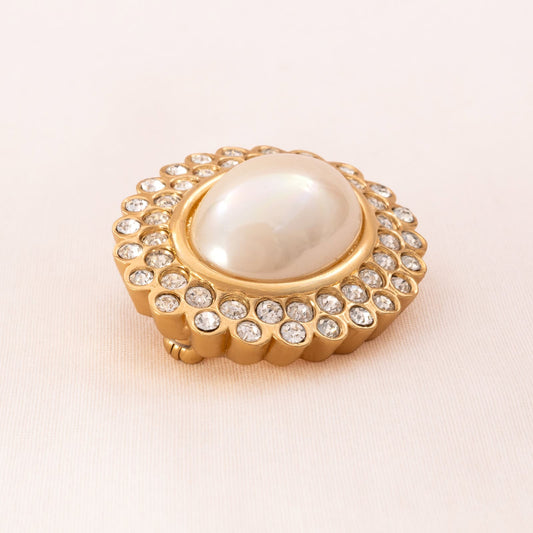 D'Orlan-Brosche-ovale-Perle-vergoldet-Kristall-umrandet