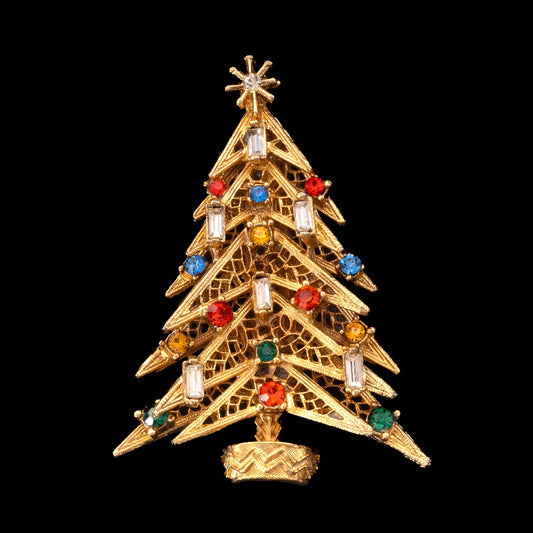 ART-Weihnachtsbaum-Brosche-6-Baguette-Kerzen-bunte-Strasssteine