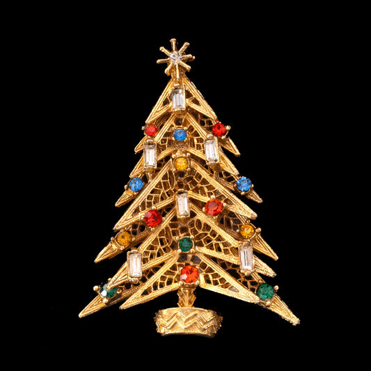 ART-Weihnachtsbaum-Brosche-6-Baguette-Kerzen-bunte-Strasssteine