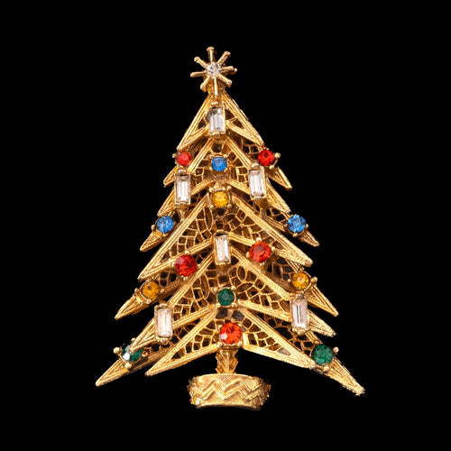 ART vergoldete Weihnachtsbaum Brosche mit 6 Kerzen