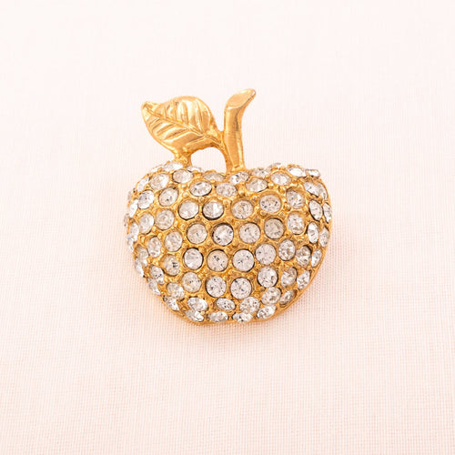 Vintage apple brooch gold-plated and set with crystals