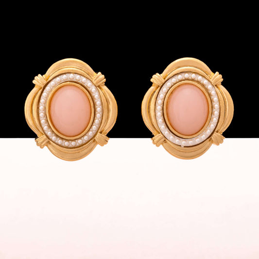 Avon-Ohrclips-Antik-Revival-1988-mit-rosa-Cabochons
