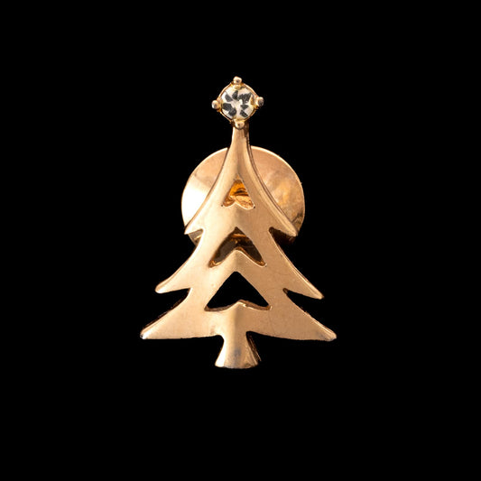 Avon-kleiner-Weihnachtsbaum-Pin-vergoldet-Tannenspitze-glitzernder-Stein
