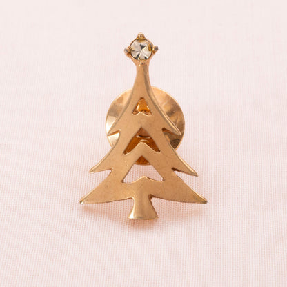 Avon-kleiner-Weihnachtsbaum-Pin-vergoldet-Tannenspitze-glitzernder-Stein