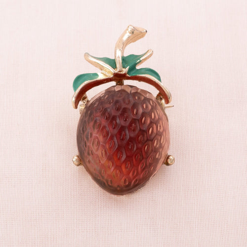 Frosted glass strawberry brooch