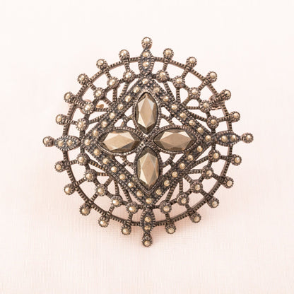 Antik-Revival-Brosche-Sterling-Silber-Hämatit