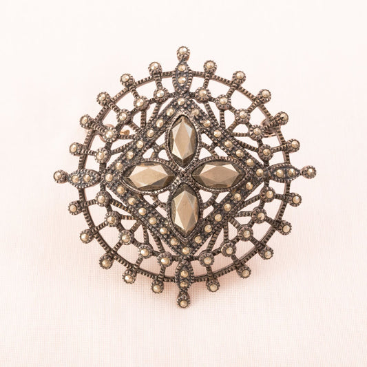 Antik-Revival-Brosche-Sterling-Silber-Hämatit