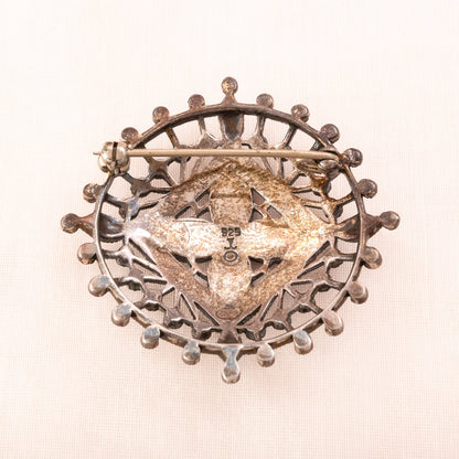 Antik-Revival-Brosche-Sterling-Silber-Rückseite-gestempelt