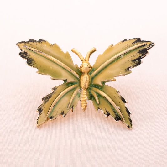 Grün-emaillierte-Schmetterling-Brosche