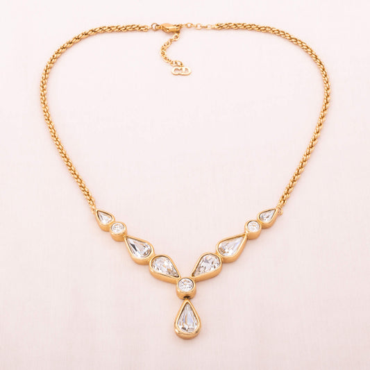 Christian-Dior-vergoldete-Halskette-mit-Kristallen-in-Tropfenform