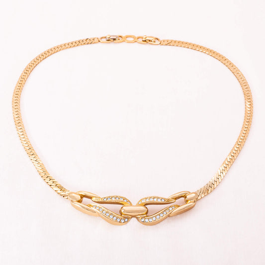 Christian-Dior-klassische-Halskette-vergoldet-mit-Kristallen-besetzt