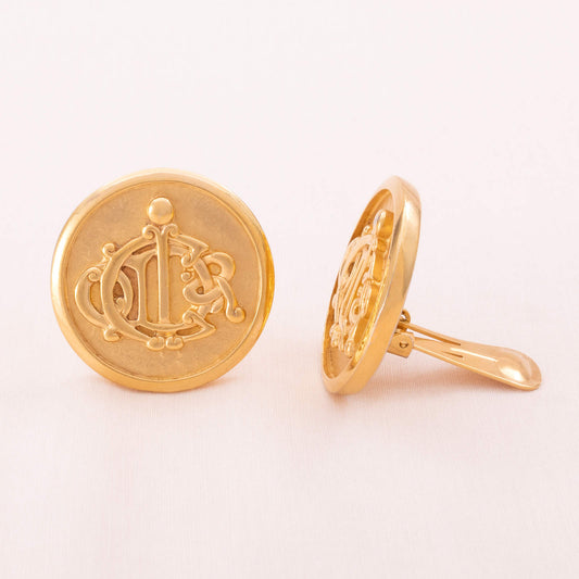 Christian-Dior-vergoldete-runde-Logo-Ohrclips