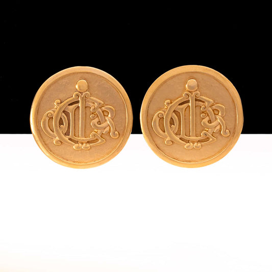 Christian-Dior-vergoldete-runde-Logo-Ohrclips