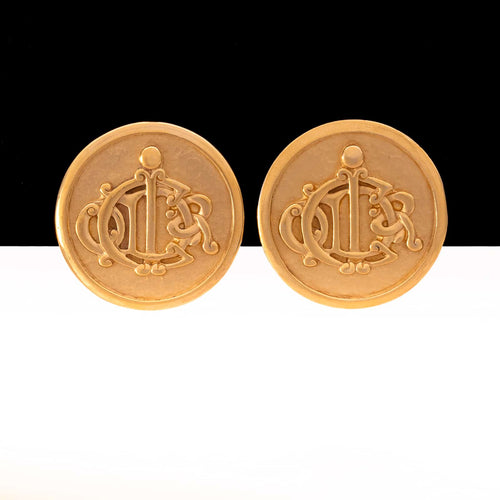 Christian DIOR gold plated logo clip earrings