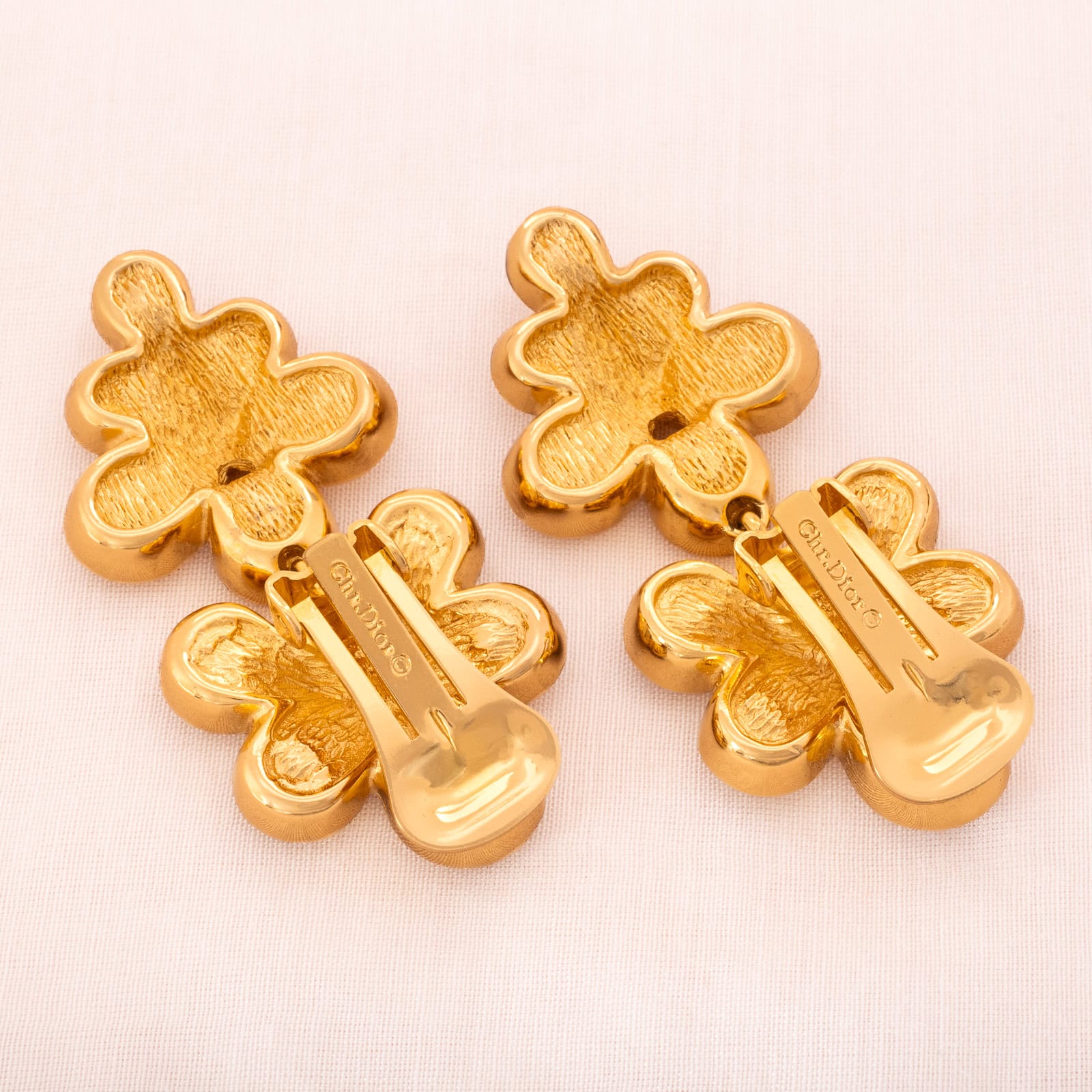 Christian-Dior-Ohrclips-Hänger-vergoldete-Rückseiten-Signatur