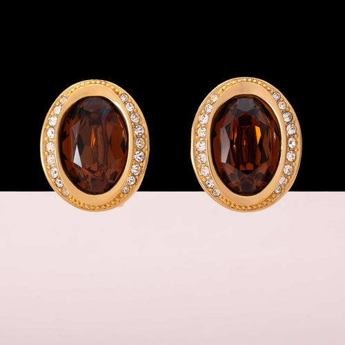Christian DIOR clip-on earrings with large brown crystal