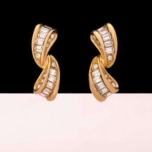 Christian DIOR gold-plated earrings with baguette stones