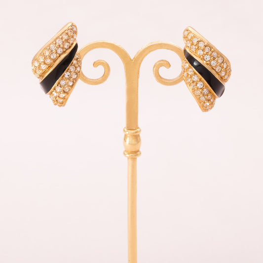 Christian-Dior-Ohrringe-Kristalle-schwarze-Emaille