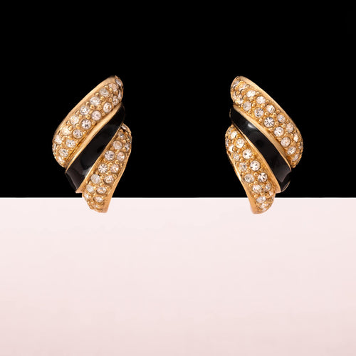 Christian DIOR earrings with crystals and black enamel