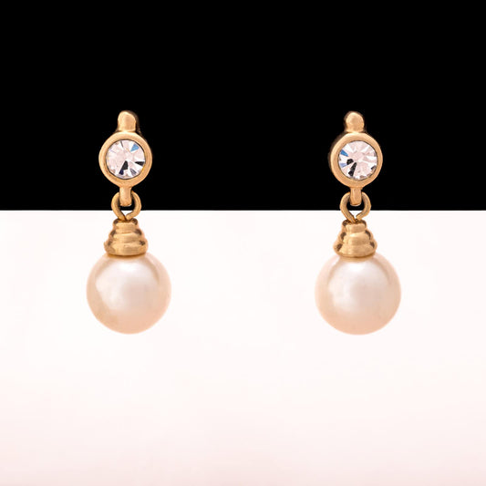 Christian-Dior-Perlenohrringe-Hänger-mit-Strassstein-am-Stecker