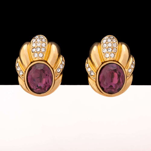Christian DIOR clip-on earrings with large amethyst-colored crystal