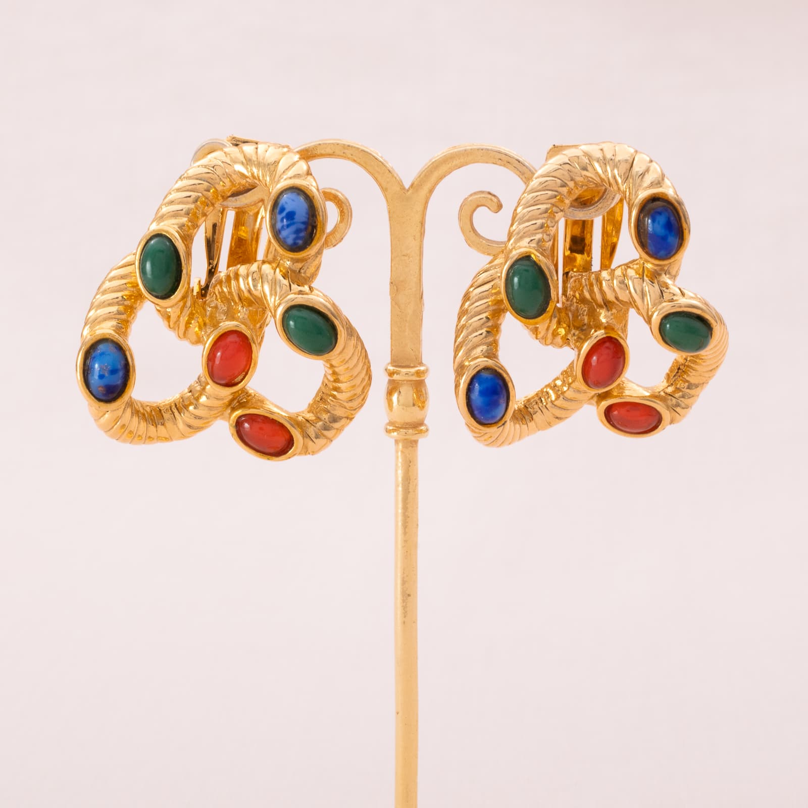 Craft-vergoldete-Designer-Ohrclips-mit-bunten-Cabochons