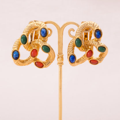 Craft-vergoldete-Designer-Ohrclips-mit-bunten-Cabochons