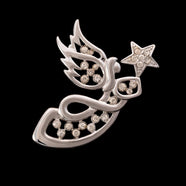 Vintage Brosche silberfarbener Engel mit Stern und Kristallen