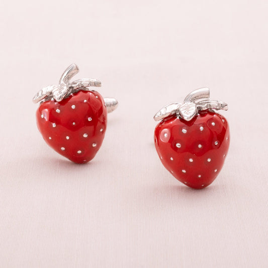 Manschettenknöpfe-Rot-silberfarbene-Erdbeeren