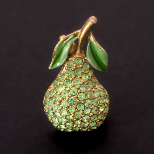 Vintage pear brooch set with green rhinestones