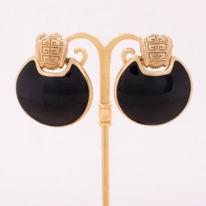 Givenchy-Ohrringe-rund-schwarz-emailliert-vergoldetes-Logo