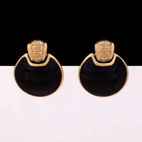 GIVENCHY earrings with gold-plated logo and black enamel