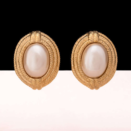 GIVENCHY large oval pearl ear clips