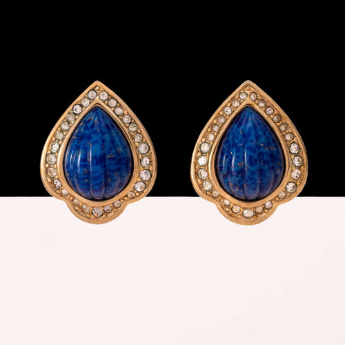 GROSSÈ ear clips from the 80s with blue cabochons