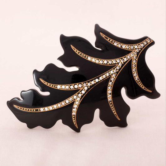 Vintage-Haarspange-schwarzes-Blatt-Strass-besetzt