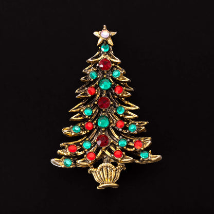 Hollycraft-Weihnachtsbaum-Brosche-mit-grünen-und-roten-Strasssteinen