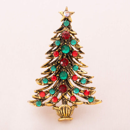 Hollycraft-Weihnachtsbaum-Brosche-mit-grünen-und-roten-Strasssteinen