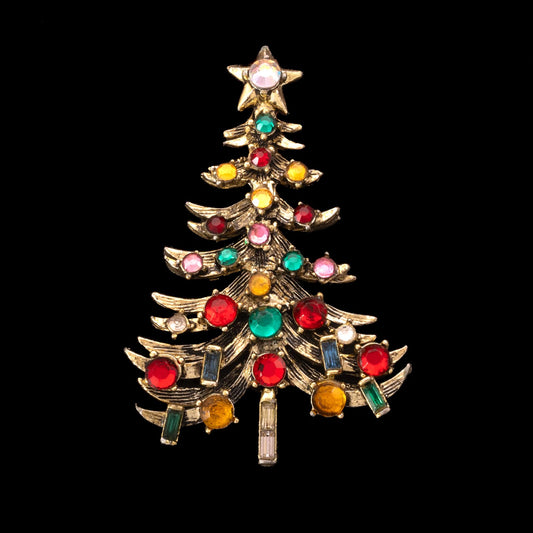 Hollycraft-Weihnachtsbaum-Brosche-bunte-Strasssteine