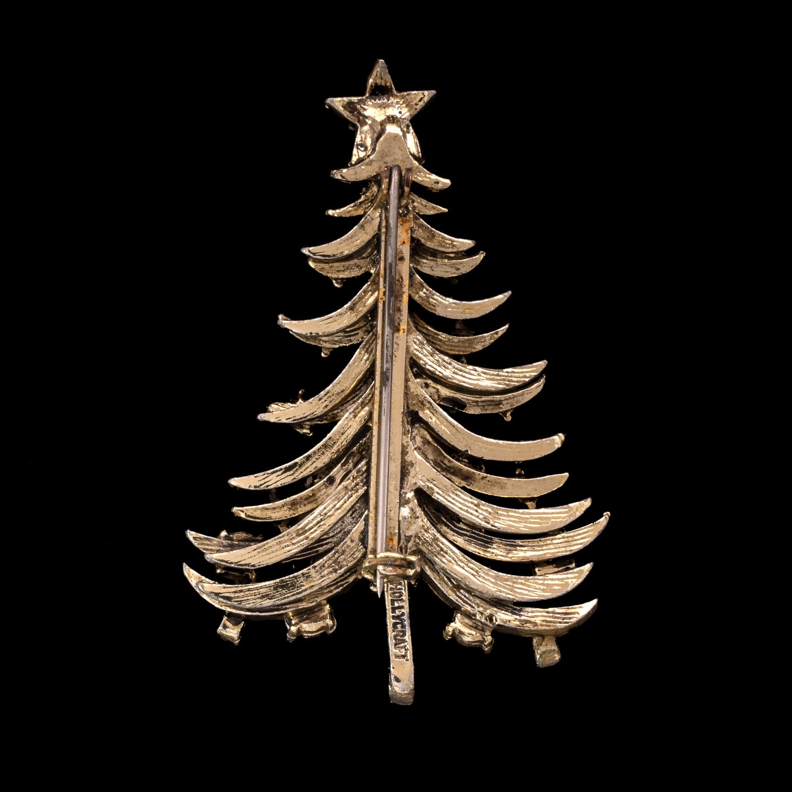 Hollycraft-Weihnachtsbaum-Brosche-Rückseite-mit-Signatur