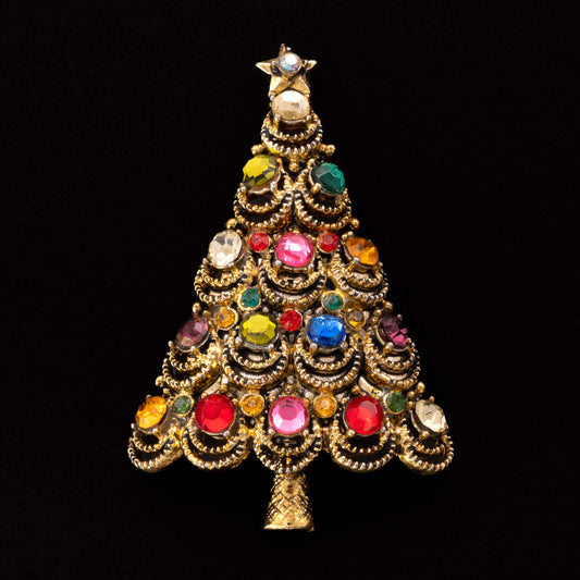 Hollycraft-Weihnachtsbaum-Brosche-mit-bunten-Strasssteinen