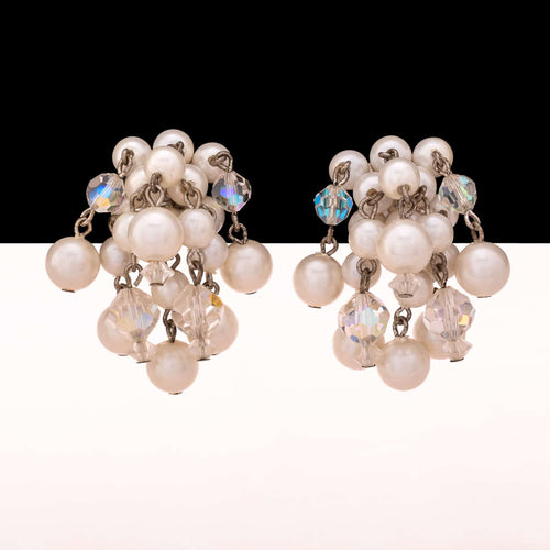 LAGUNA Cha Cha clip-on earrings with pearls and Aurora Borealis