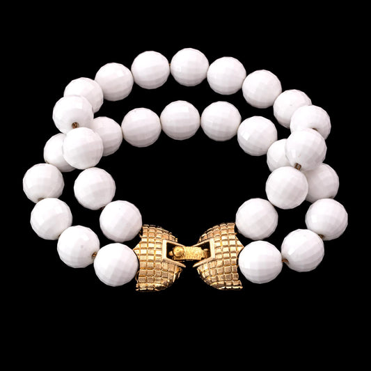 Monet-weißes-Armband-2-Stränge-facettierte-Kunststoffperlen