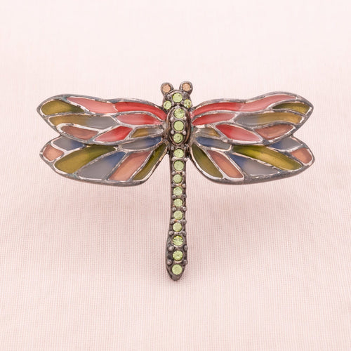 Monet kleine Libellen Brosche in Grün und Rosa