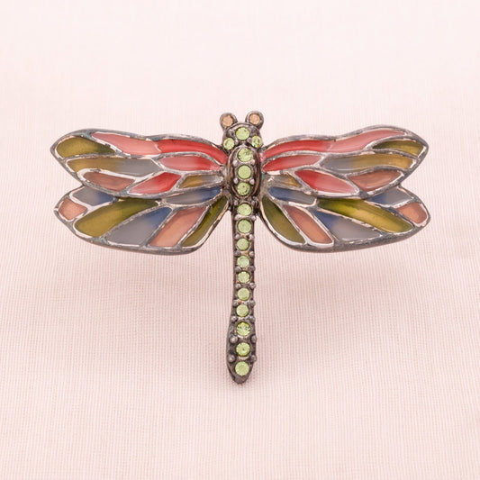 Monet-kleine-Libellen-Brosche-Grün-Rosa-emailliert