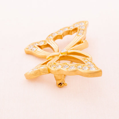 Monet-Schmetterling-Brosche-vergoldet-Kristall-besetzt-Seitenansicht