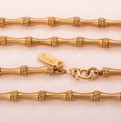 Monet-vergoldete-Halskette-Kettenglieder-im-Bambus-Look-Signatur